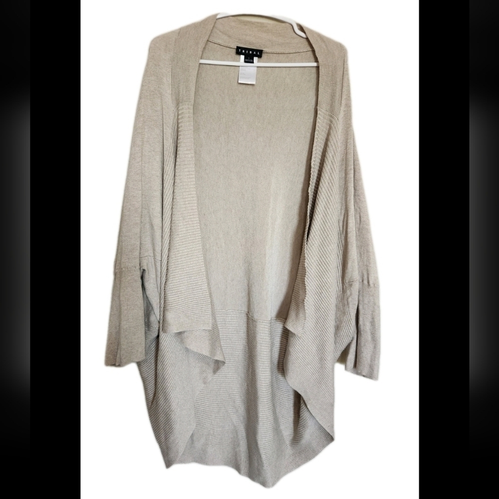 Tribal Knit Ribbed Open Front Short Sleeve Cardigan Size Large